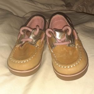 Toddler girl Sperry's pink & tan.  Size 3m